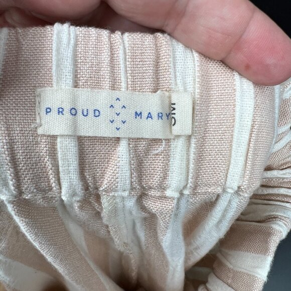 Proud Mary Striped Playa cotton Pants wide leg high rise coastal grandma tan S/M - Picture 11 of 13